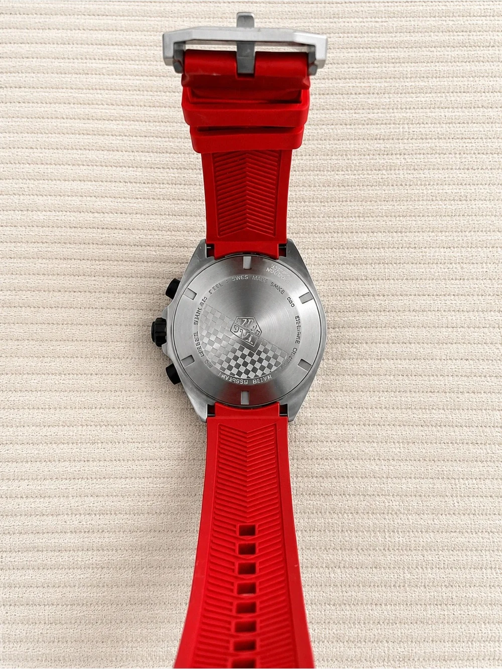 Tag Heuer Red Dial Chronograph with Black Tachymeter Bezel